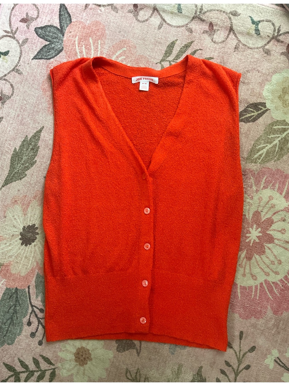 Joe Fresh Bright Orange Sleeveless Button Cardigan